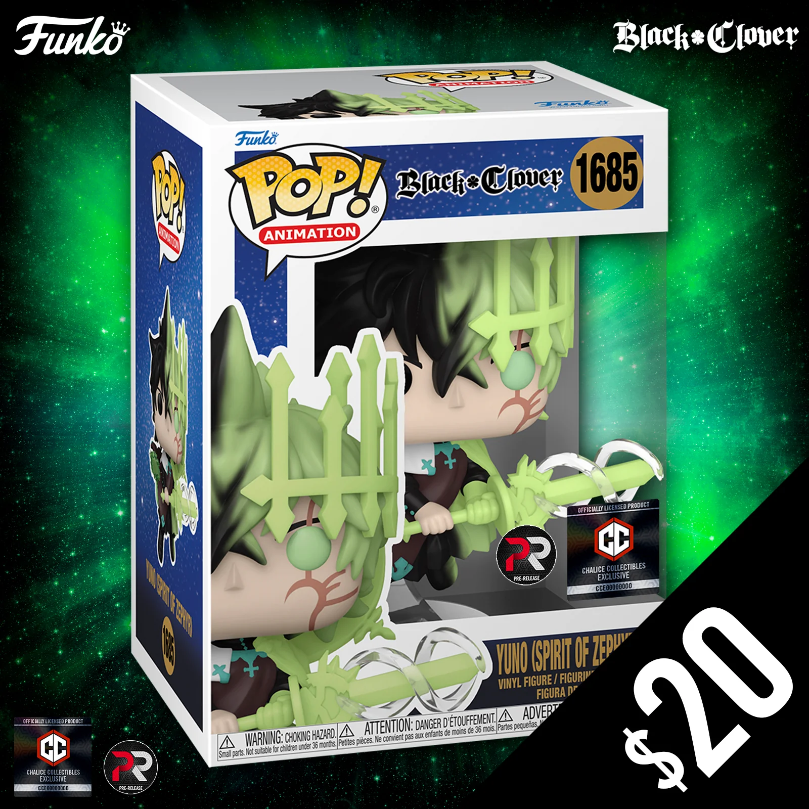 Pre-Order: Funko Pop! Chalice Collectibles Exclusive: Black Clover: Yuno (Spirit of Zephyr) #1685 (PR) - Image 2